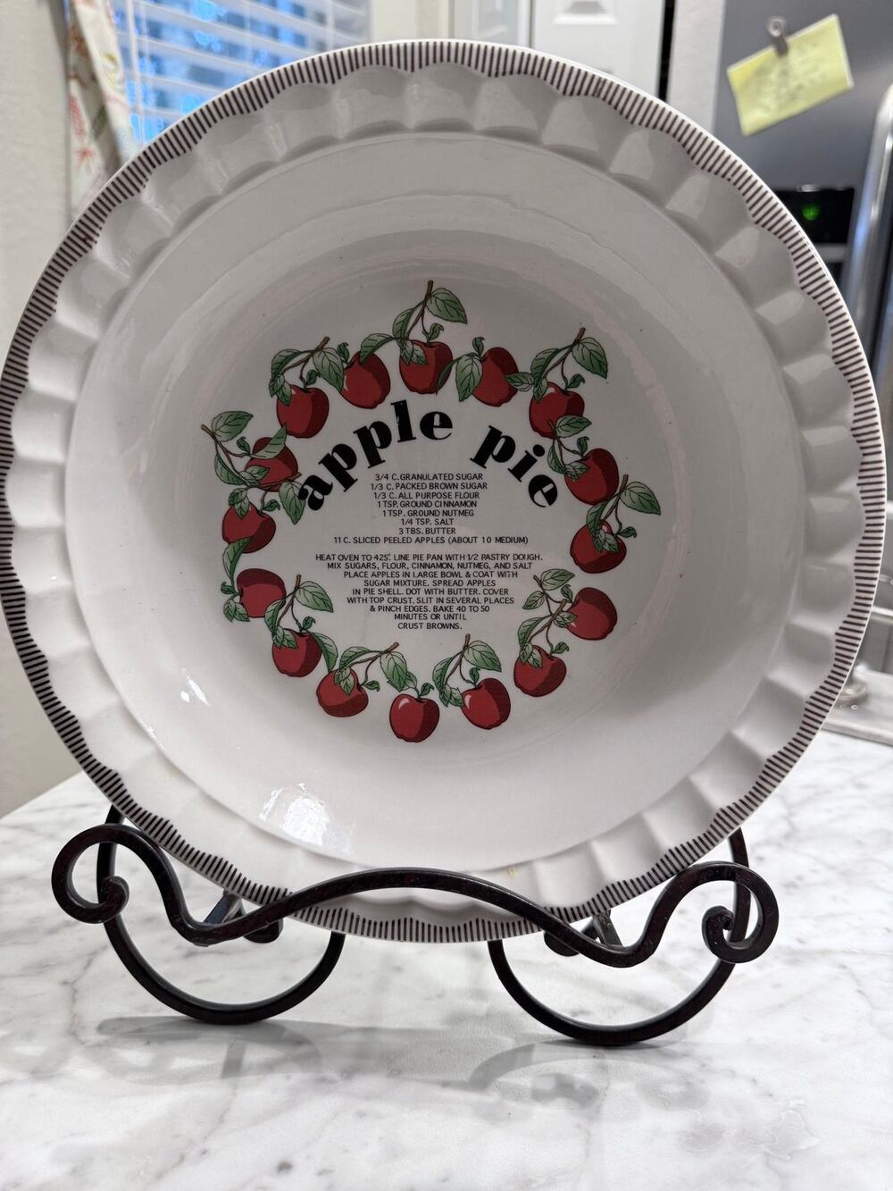 Vintage Apple Pie Recipe Pie Plate 10” USA Ovenware Baking Dish